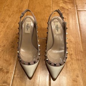 Valentino Rockstud PVC Kitten Heels in White - Size 36